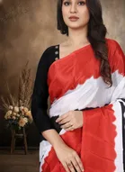 Art Silk Printed Saree for Women, Red 