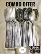 Stainless Steel Spoons (12 Pcs) with Forks (12 Pcs) (Silver, Set of 2)