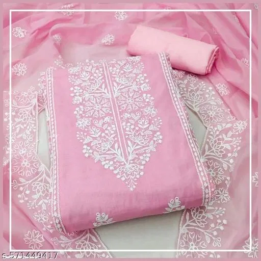 Embroidered Patiala Suit for Women (Pink, 6.45 meter (XL)) (Pink, Un Stitched)