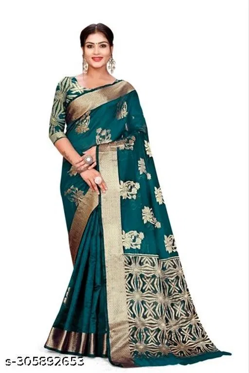 Organza Zari Woven Saree for Women (Teal, 6.3 m)