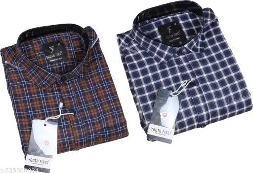Polycotton Checked Shirts for Men, Multicolor (XXL)