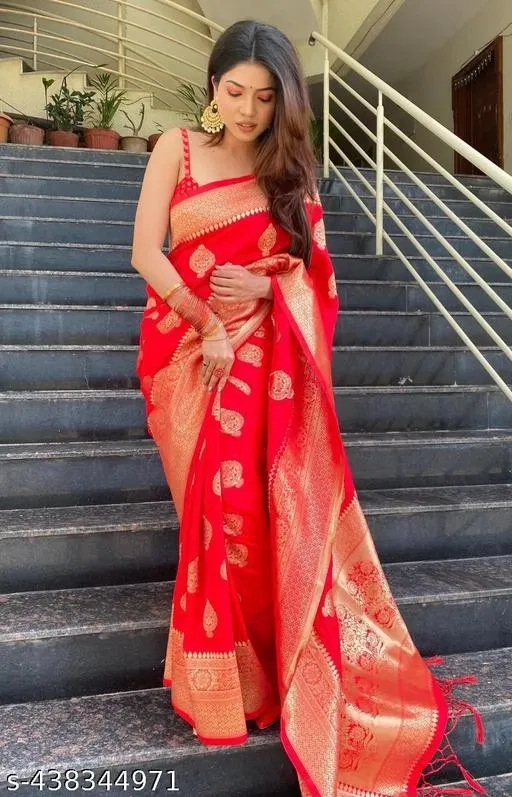 Banarasi Silk Zari Woven Saree for Women (Red, 6.3 m)