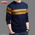 Polyester Striped Full Sleeves T-Shirt for Men (Navy Blue, M)