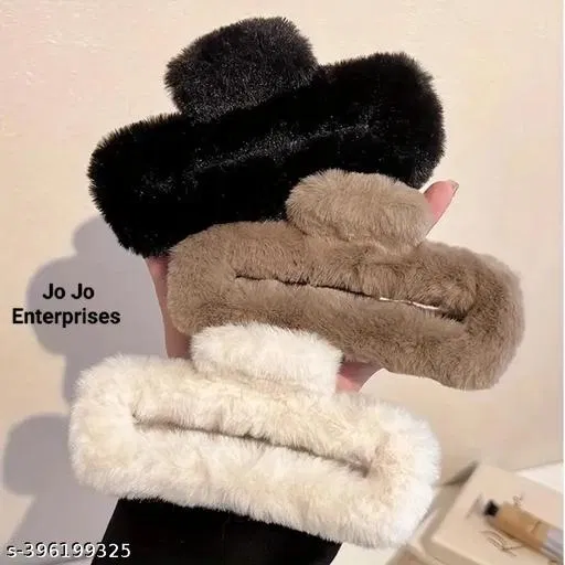 Fur Hair Clutcher for Women & Girls (Multicolor, Pack of 3)