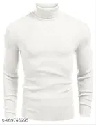 Cotton Solid Hi-Neck Sweater for Men, White 