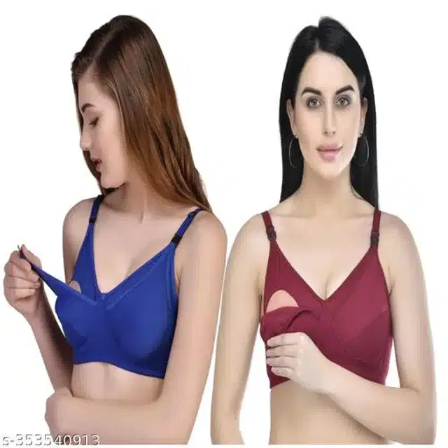 Polycotton Feeding Bra for Women (Assorted, 32C) (Pack of 2)