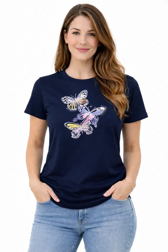 Cotton Blend Printed T-shirt for Men, Navy Blue (M)