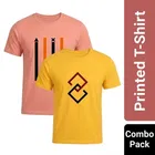 Men's Round Neck Printed T-Shirts - Pack of 2, Peach & Yellow, XL