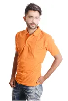 Poly Cotton Solid Polo Neck T-Shirt for Men, Orange 