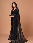 Net Solid Saree for Women 