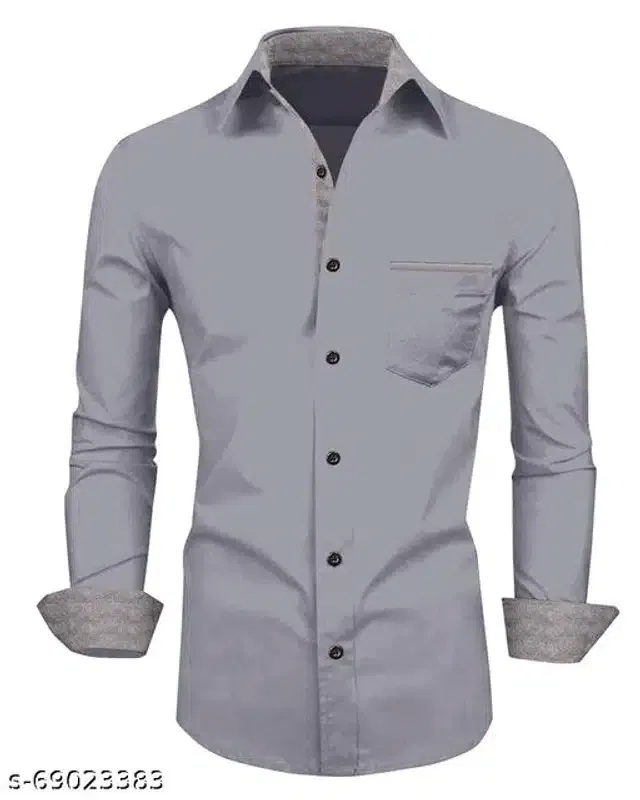 Men's Solid Full Sleeve Shirt (Grey, XXL)