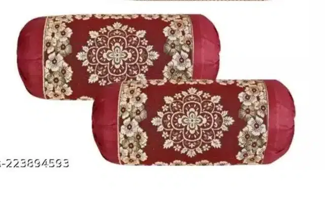 Polycotton Bolster Covers (Pack of 2) (Maroon, 16x20 Inches)