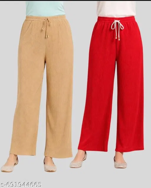 Comfortable Palazzo Pants for Women, Pack of 2 (Beige, M)