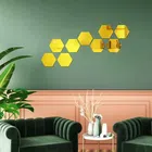 Acrylic Hexagon Shaped Wall Mirror Stickers (Gold, Pack of 9)