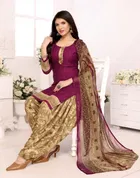 Floral Print Crepe Unstitched Suits Fabric for Women, Purple 