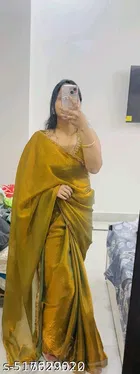 Chiffon Embellished Saree For Women, Yellow