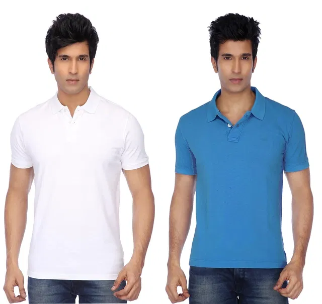 Polo Solid Cotton Blend T-shirts for Men, Pack of 4 (Multicolor, XL)