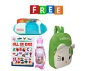 Combo of Fabric School Bag, Water Bottle, Lunch Box with All in One Book for Kids 