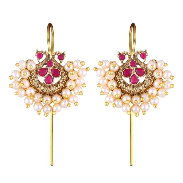 Brass Gold Plated Ear cuff for Women (Red)