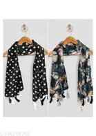 Printed Chiffon Scarves with Tassels for Women, Multicolor, Pack of 2