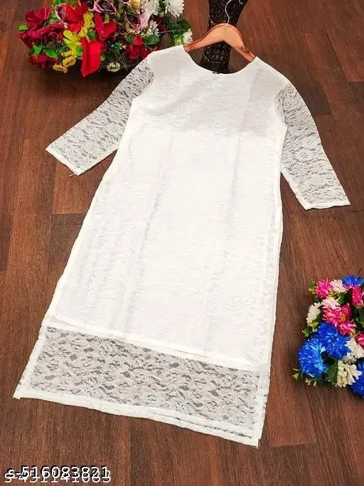 Net Kurti for Women, White (S)