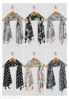 Poly Chiffon Printed Scarves for Women, Black, Pack of 6