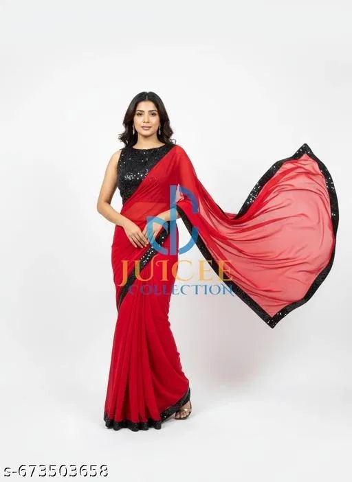 Jimmy Choo Embellished Saree For Women, Red