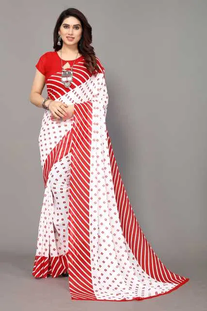 Casual Georgette Women Printed Saree With Unstitched Blouse (Red) (SDS-52)