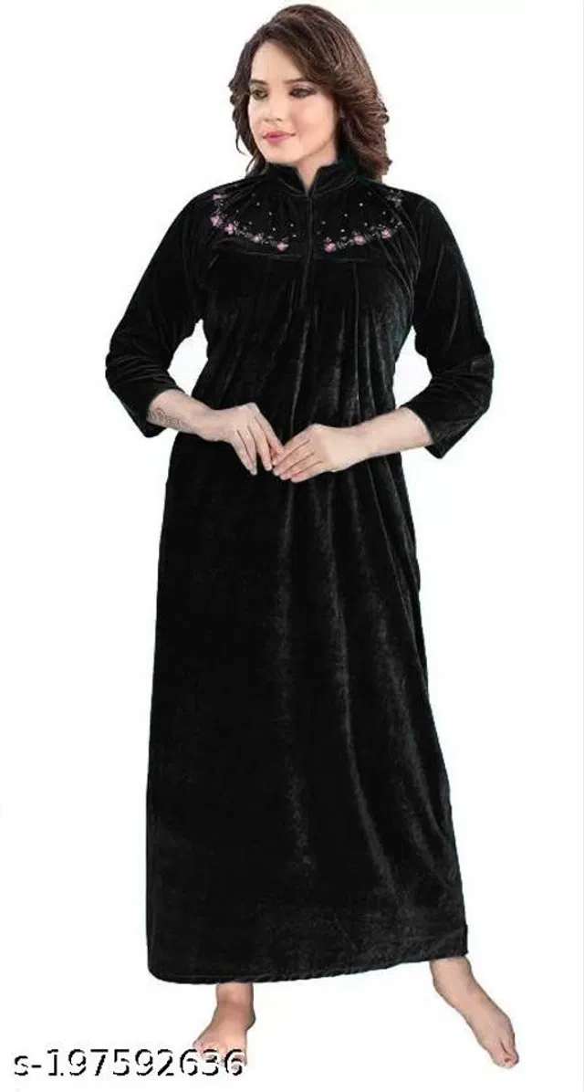Velvet Nightdress Set for Women (Black, S)