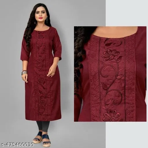 Floral Cotton Blend A-line Kurti for Women (Maroon, XXXL)