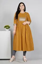 Zari Embroidered Cotton Blend Anarkali Kurti for Women 