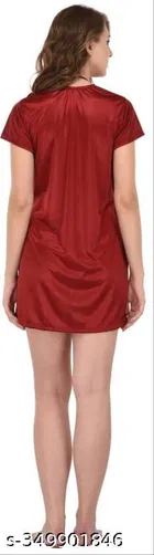 Satin Solid Babydoll for Women, Maroon 