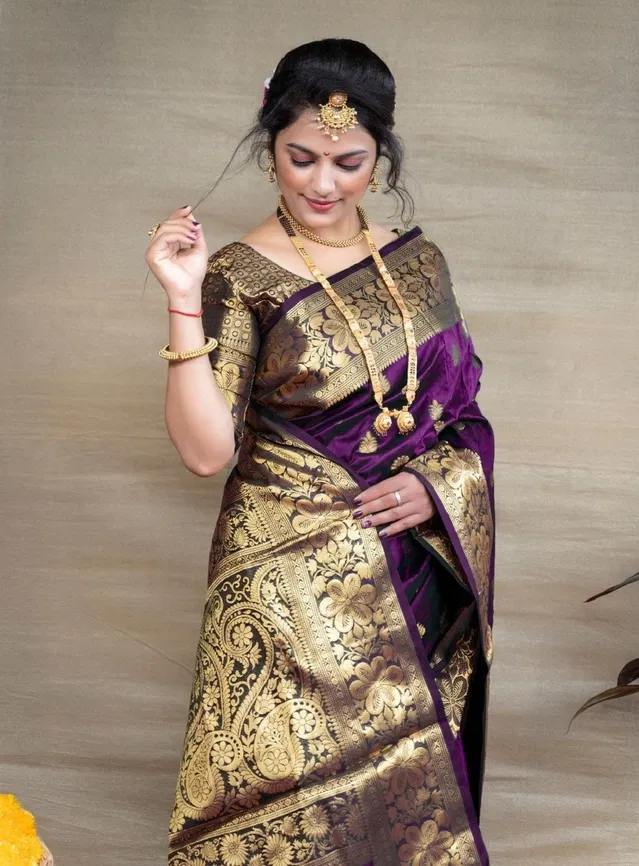 Silk Woven Design Saree for Women, Purple (6.3 m)