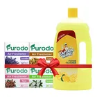 Captain Shine Floor Cleaner 1 L (Citrus) + Purodo Air Freshner Blocks- Lavender, Jasmine, Sandal & Rose (Pack of 4)
