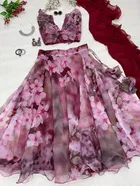Organza Semi Stitched Lehenga Choli for Women 