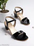 Shoetopia Black Solid Open Toe Block Heels 