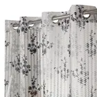 Sheer Floral Branches Printed Grey Door Curtain 7ft Combo 