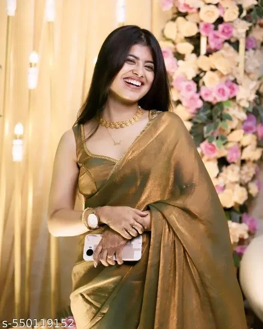 Trending Golden Chiffon Saree for Women (Brown)