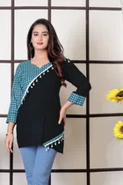 Viscose Rayon Colorblocked Short Kurti for Women 