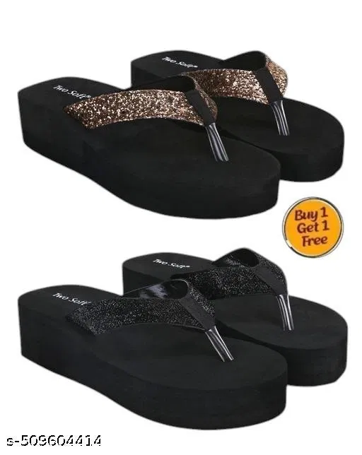 Twosoft EVA Flip-flops for Women (Black, 4) Pack of 2