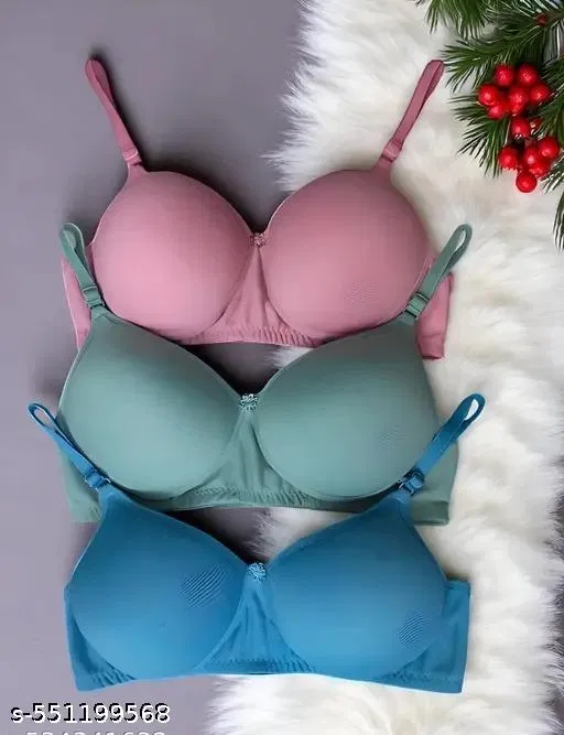 Cotton Solid Bra for Women & Girls, Multicolour, Pack of 3 (40A)