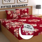 CG Homes 180 TC Fitted Elastic Double Printed Bedsheet With 2 Pillow Cover Cotton (Red)