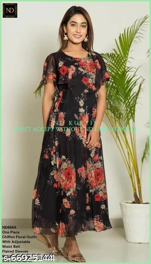 Georgette Dress for Women (Black, 5XL)