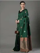 Litchi Silk Zari Woven Saree for Women, Green 