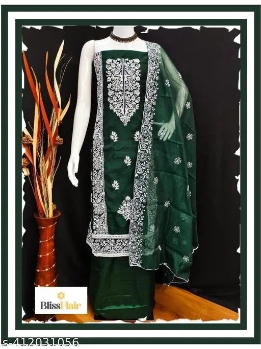 Modal Embroidered Punjabi Suit for Women (Green, Un Stitched)