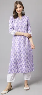 Viscose Rayon Printed Kurti for Women (Lavender, S)