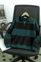 Cotton Blend Colorblocked Sweatshirt for Men, Green 