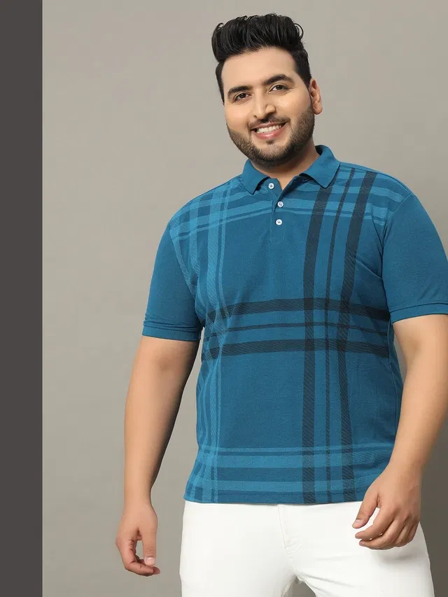 Printed Polo T-shirt for Men (Teal, 4XL)