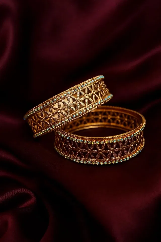 Alloy Bangles for Women (Gold, Set of 2)