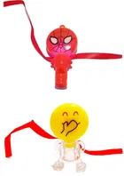 Plastic Spider & Smiley Two Light Whistle Rakhi for Kids 